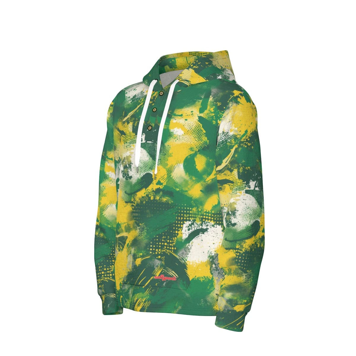 men’s thermal waffle half button pullover hoodie - oak-sac-vegas green/yellow image 2