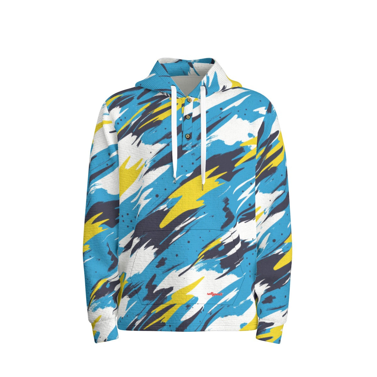 men’s thermal waffle half button pullover hoodie - los angeles powder blue/yellow/white image 5