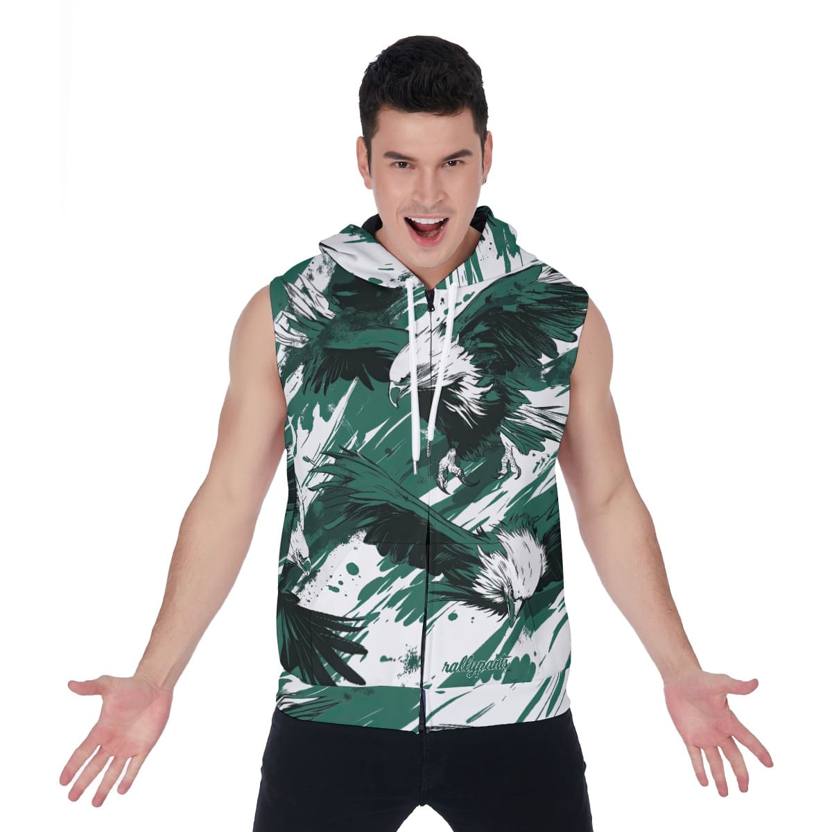 men’s zipper-up sleeveless hoodie –philadelphia midnight/green/white rallyprint image 0