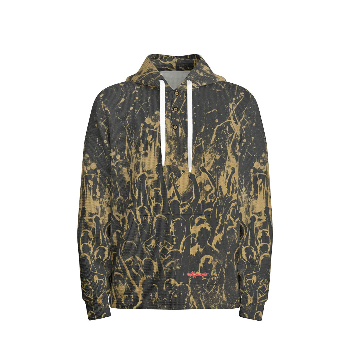 men’s thermal waffle half button pullover hoodie - los angeles black/gold club image 1
