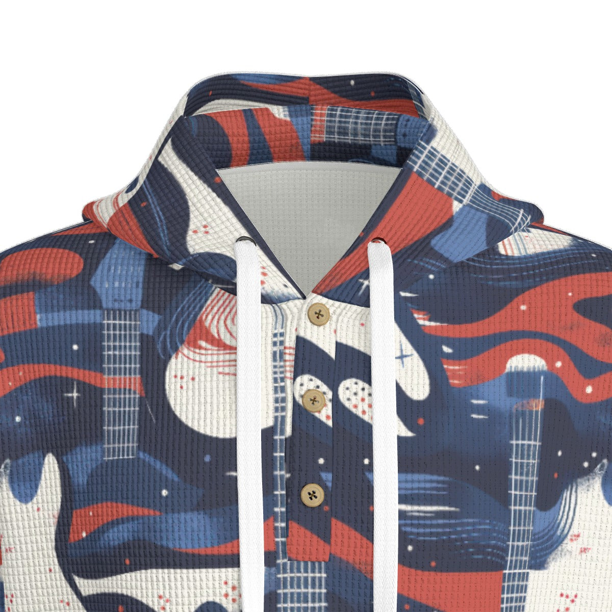 men’s thermal waffle half button pullover hoodie - tennessee navy/blue/red/white image 4