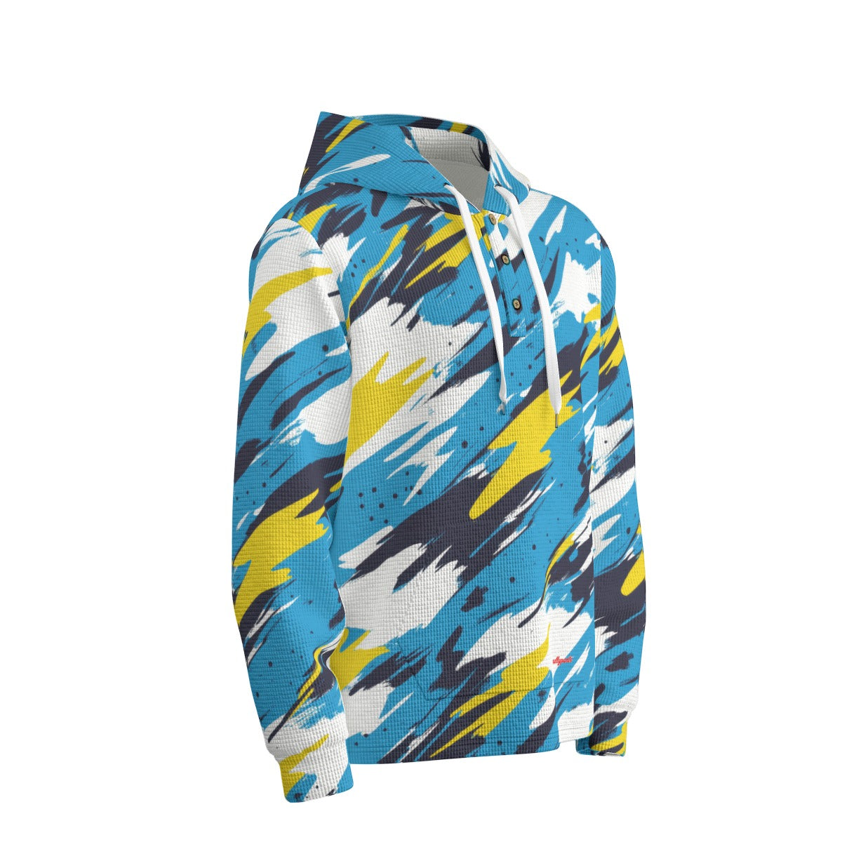 men’s thermal waffle half button pullover hoodie - los angeles powder blue/yellow/white - White, 6XL image