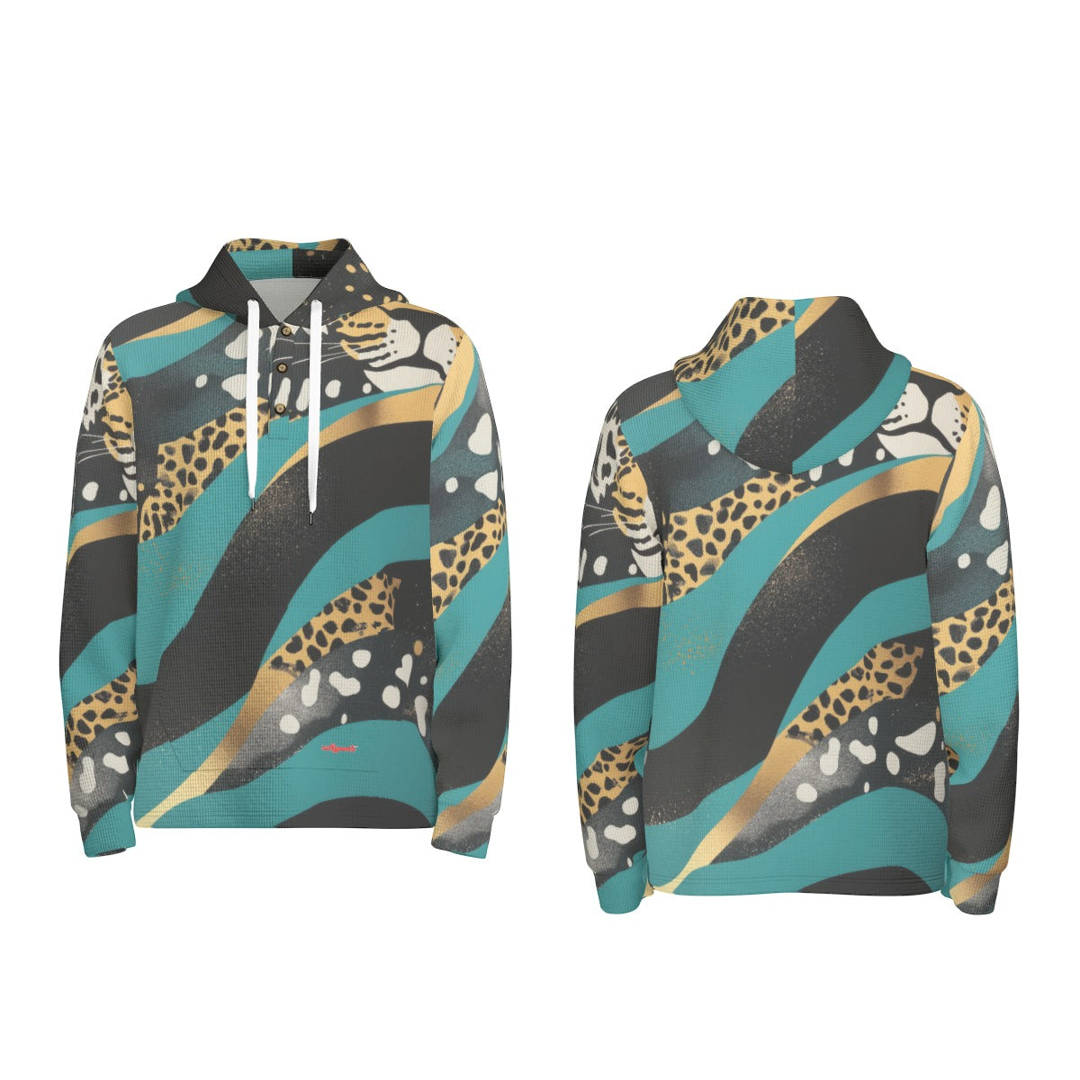 men’s thermal waffle half button pullover hoodie - jacksonville teal/black/gold image 1