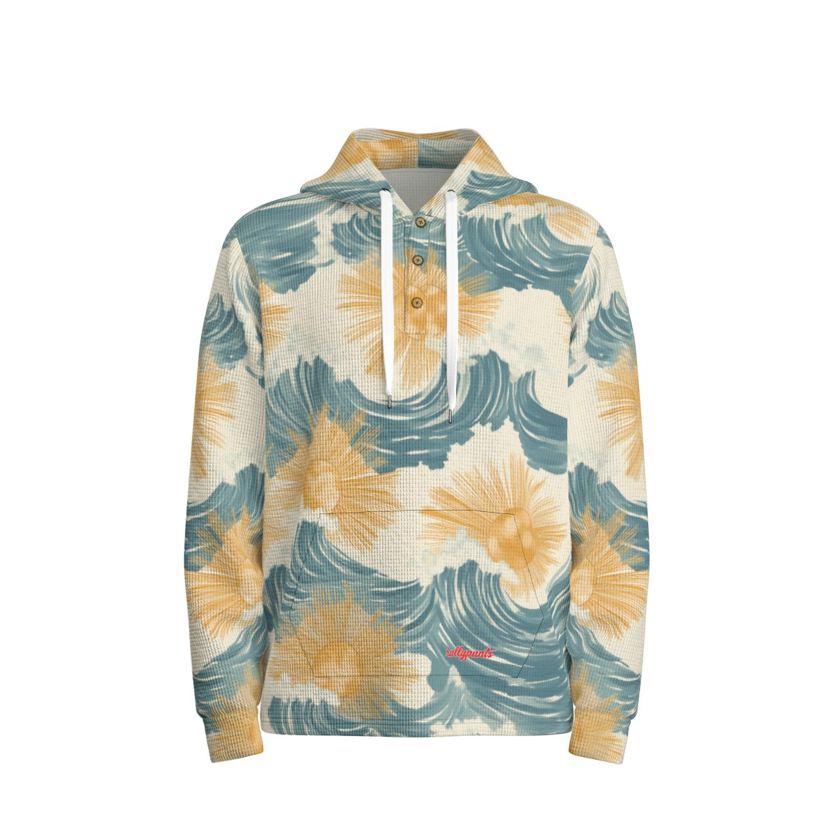 men’s thermal waffle half button pullover hoodie - sunsoaked surf pacific teal/golden adobe/seafoam image 6