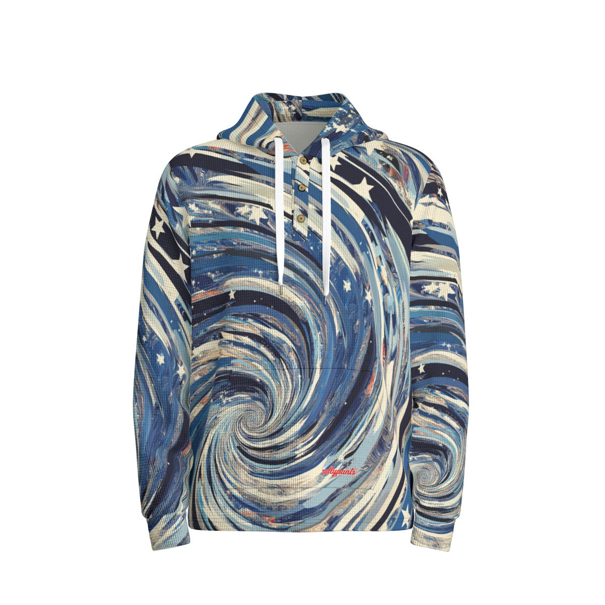 men’s thermal waffle half button pullover hoodie - orlando blue/black/silver image 4