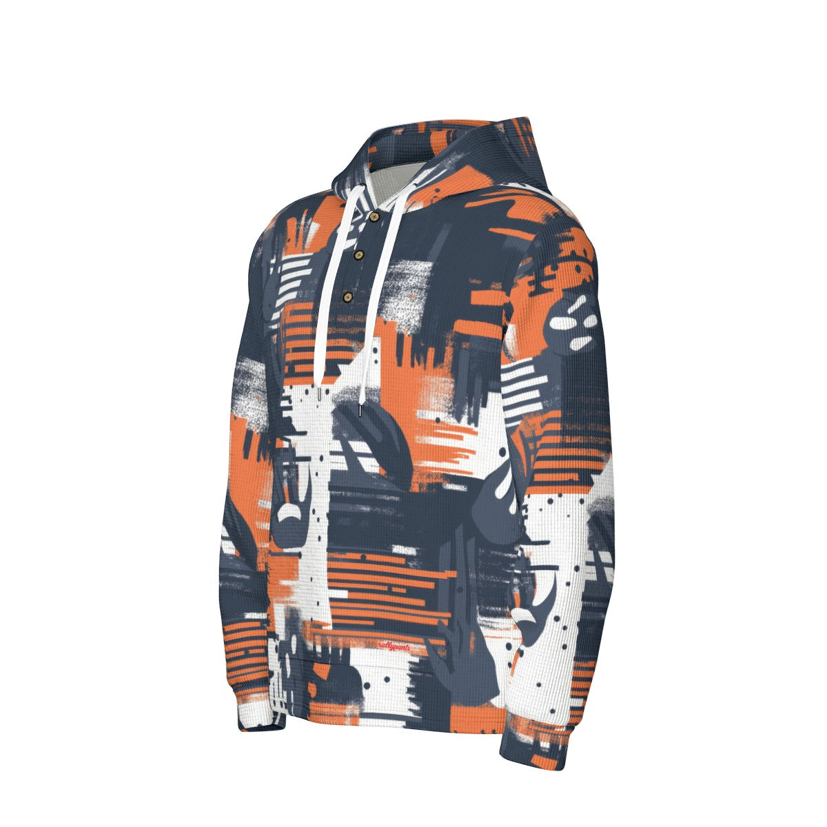 men’s thermal waffle half button pullover hoodie - chicago navy/orange/white image 2