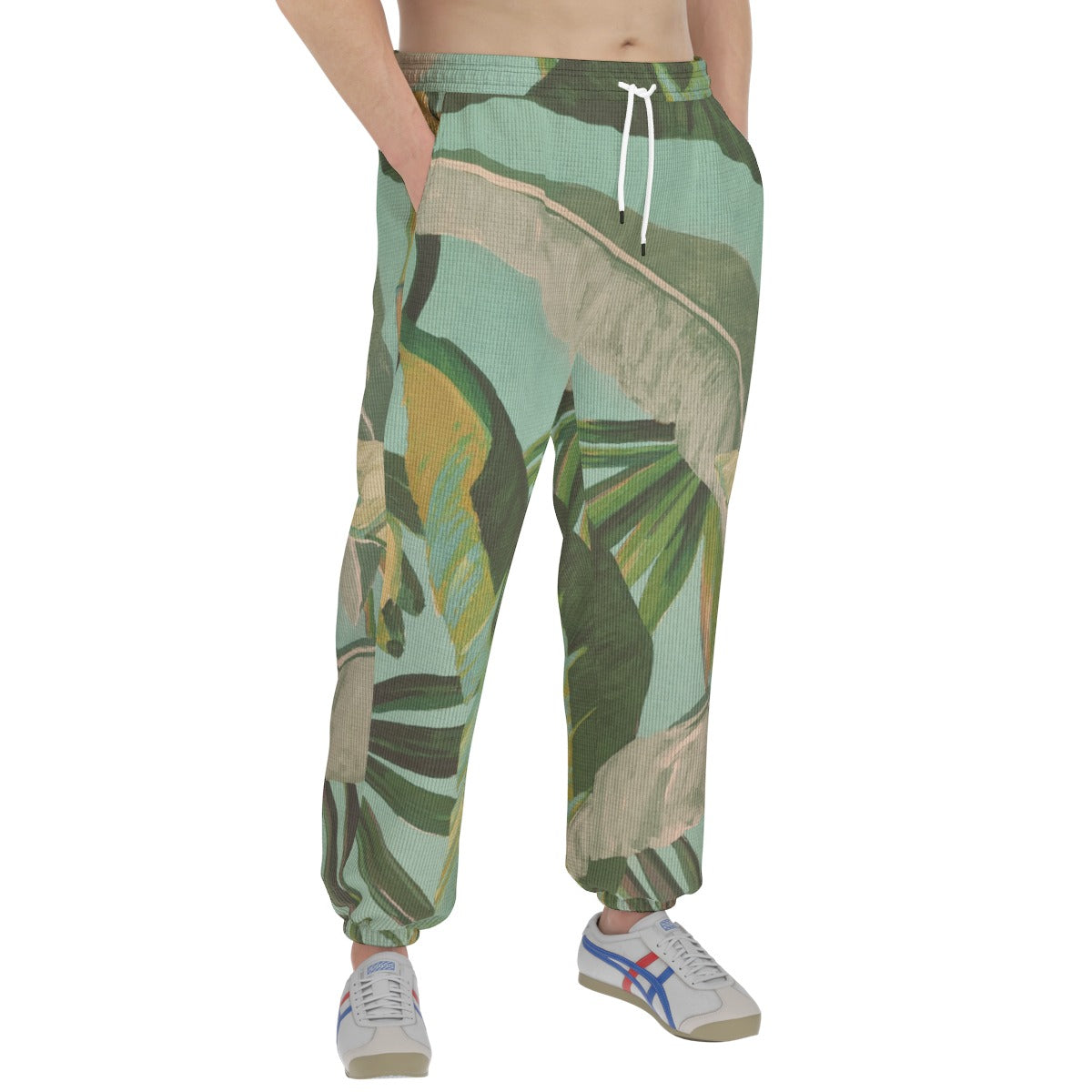 men’s thermal waffle tapered sweatpants - side door banana leaf/seafoam/palm shadow image 2