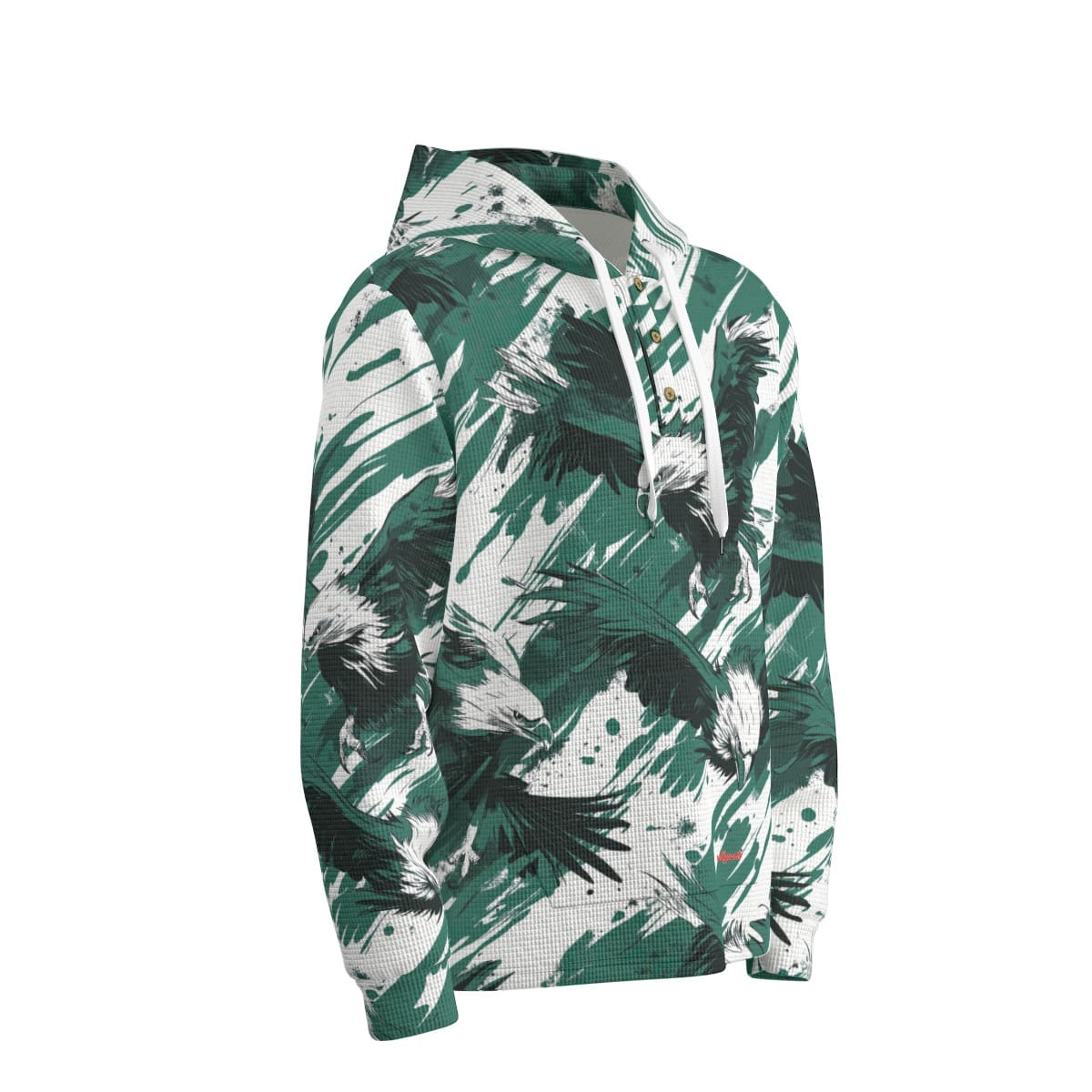men’s thermal waffle half button pullover hoodie - philadelphia midnight/green/white image 3