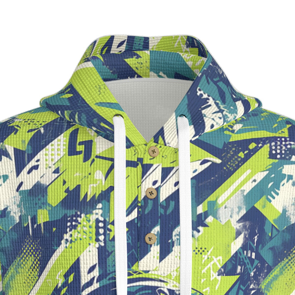 men’s thermal waffle half button pullover hoodie - seattle navy/green/gray image 5