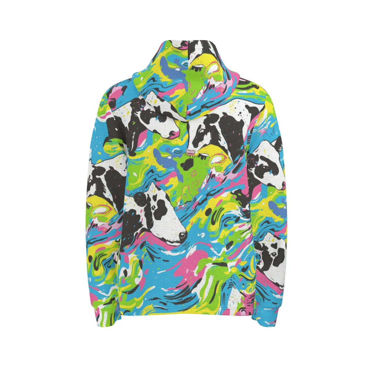 men’s thermal waffle half button pullover hoodie - cowabunga black/white/blue/neon image 2