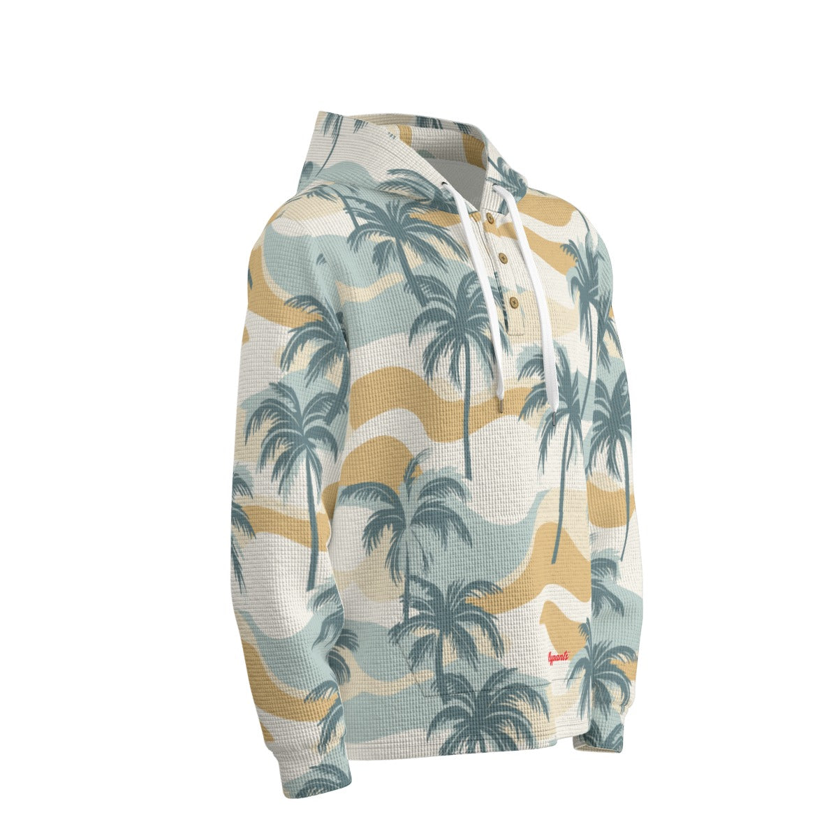 men’s thermal waffle half button pullover hoodie - peaceful palms – sage/gold/sand image 1