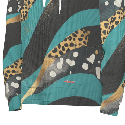 men’s thermal waffle half button pullover hoodie - jacksonville teal/black/gold image 0
