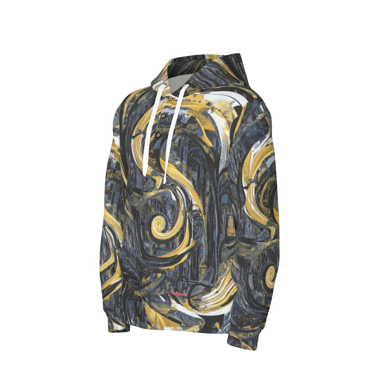 men’s thermal waffle half button pullover hoodie - new orleans black/gold image 2