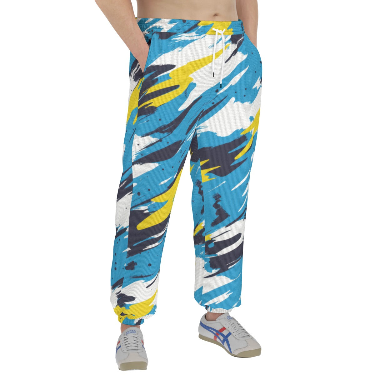 men’s thermal waffle tapered sweatpants - los angeles powder blue/yellow/white image 2