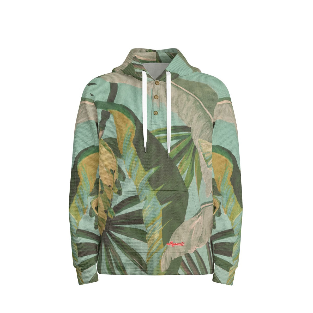 men’s thermal waffle half button pullover hoodie - side door banana leaf/seafoam/palm shadow image 1