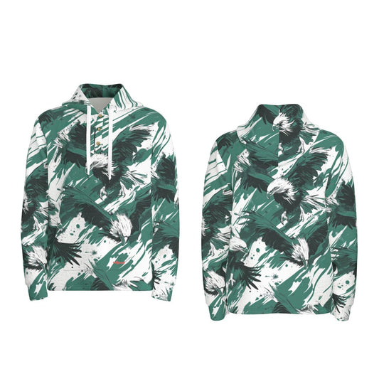 men’s thermal waffle half button pullover hoodie - philadelphia midnight/green/white image 0