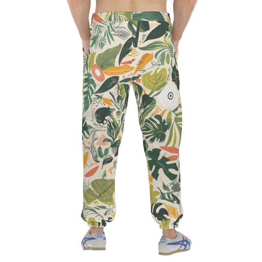 men’s thermal waffle tapered sweatpants - themplantvibes botanical green/orange/white image 0