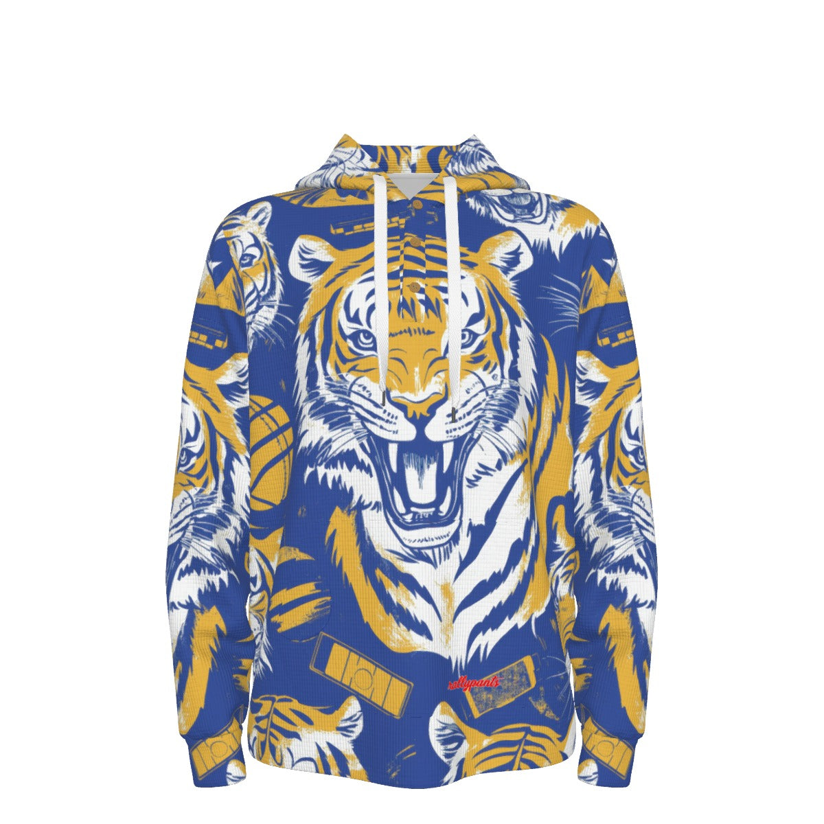 men’s thermal waffle half button pullover hoodie - tiger style blue/gold image 2