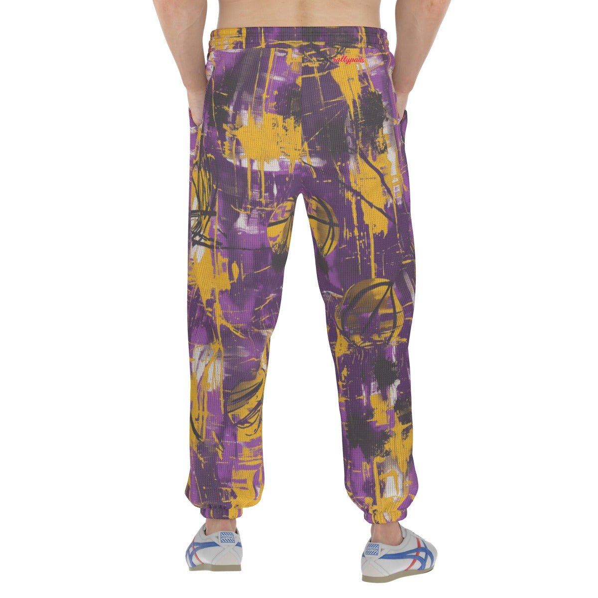 men’s thermal waffle tapered sweatpants - los angeles purple/gold graffiti image 5