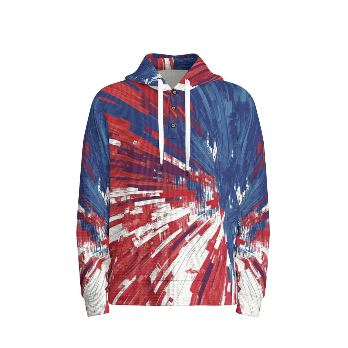 men’s thermal waffle half button pullover hoodie - los angeles red/blue/white image 1