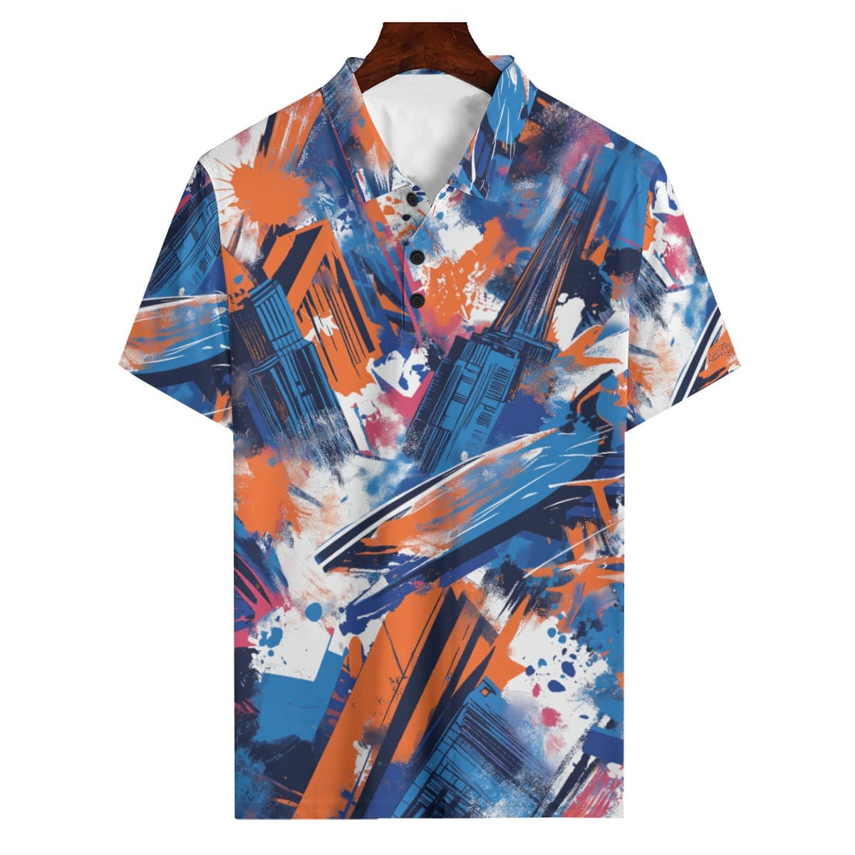 men’s waffle polo shirt - new york blue/orange/graffiti - White, 4XL image