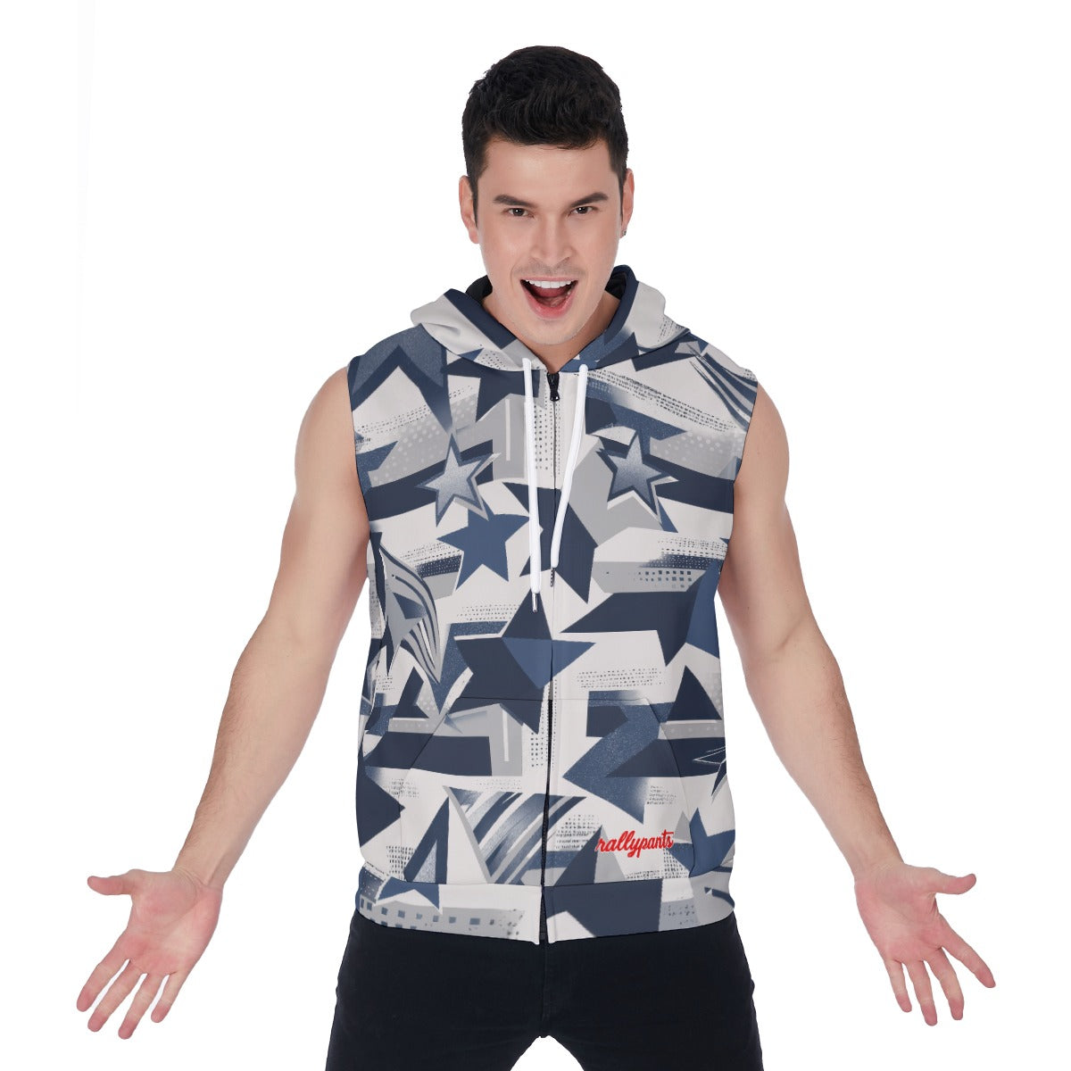 men’s zipper-up sleeveless hoodie – dallas navy/white/silve - White, XL image
