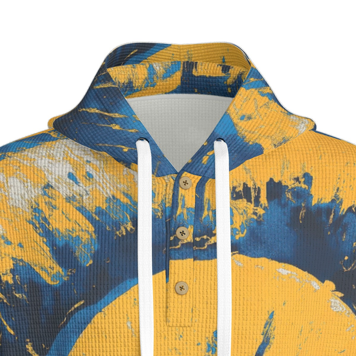 men’s thermal waffle half button pullover hoodie - los angeles blue/yellow/white image 6