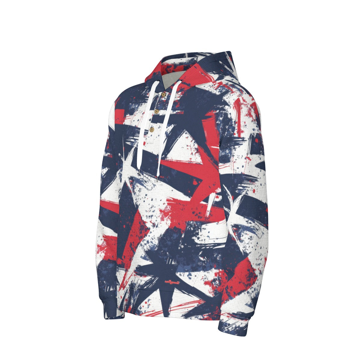 men’s thermal waffle half button pullover hoodie - new england navy/red/white/silver image 4