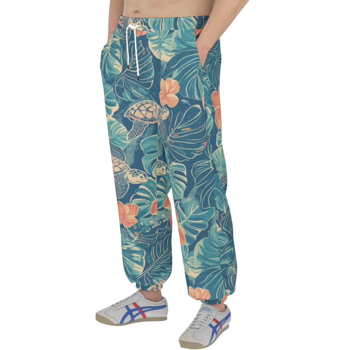 men’s thermal waffle tapered sweatpants - rarotonga turtle reef lagoon teal/coral/sand image 4