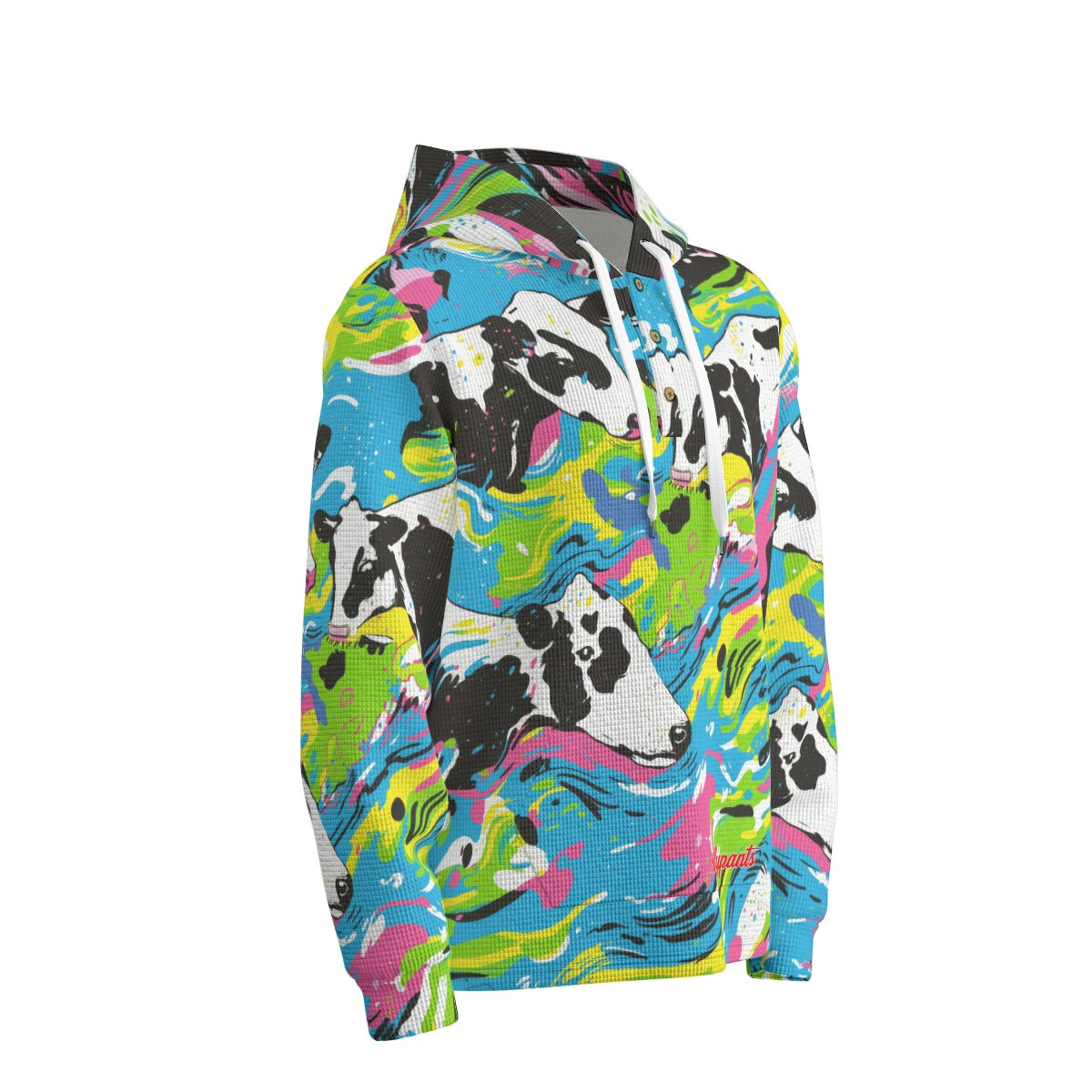 men’s thermal waffle half button pullover hoodie - cowabunga black/white/blue/neon image 1