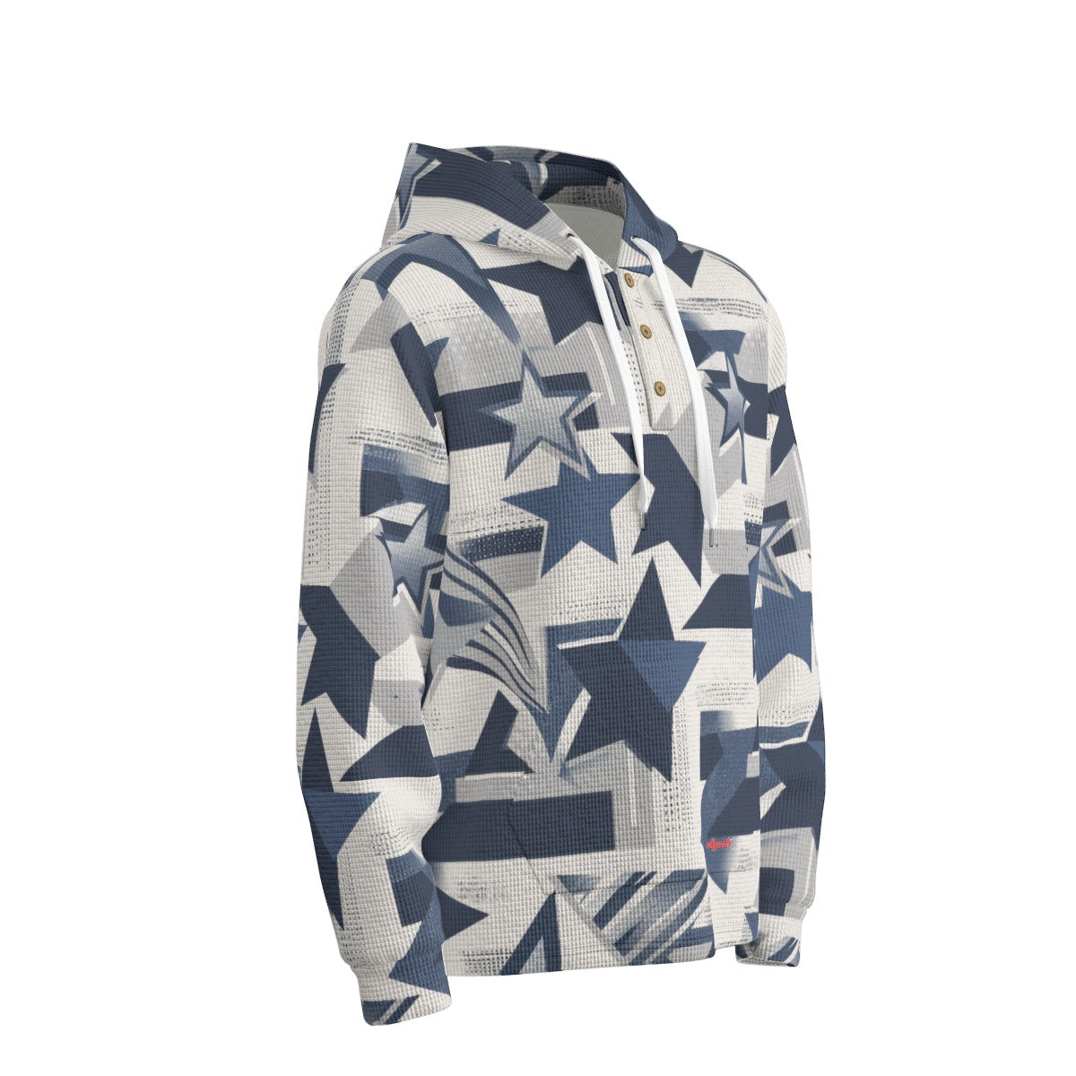 men’s thermal waffle half button pullover hoodie - dallas blue/white image 3