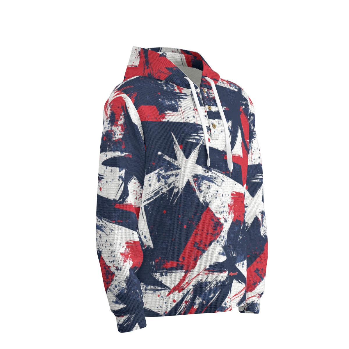 men’s thermal waffle half button pullover hoodie - new england navy/red/white/silver image 5