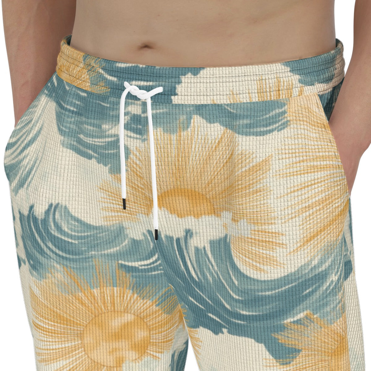 men’s thermal waffle tapered sweatpants - sunsoaked surf pacific teal/golden adobe/seafoam image 1