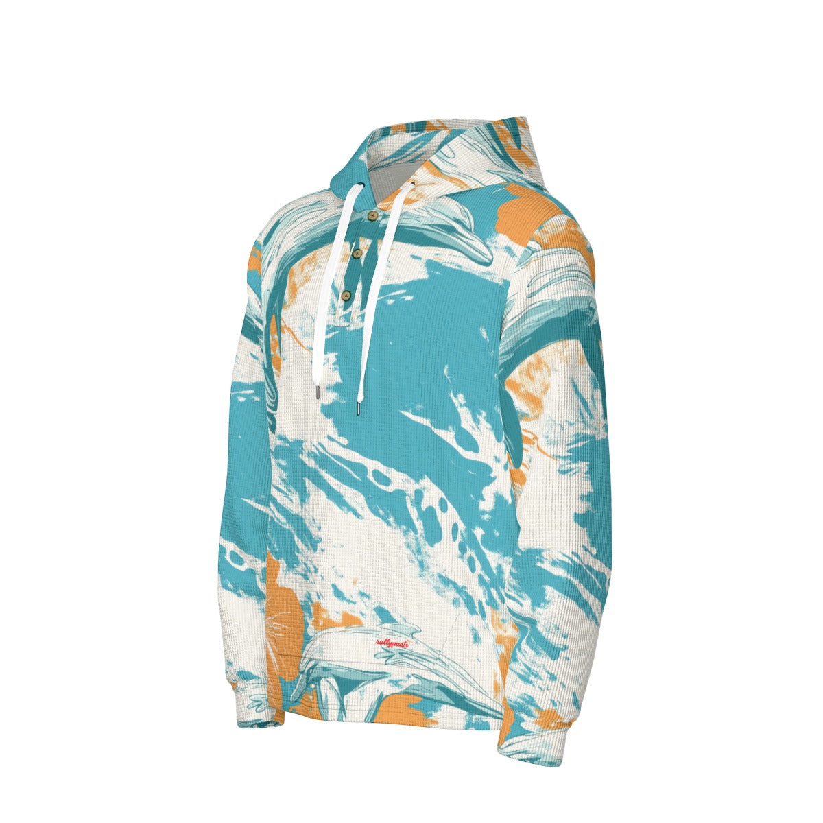 men’s thermal waffle half button pullover hoodie - miami aqua/orange/white image 6