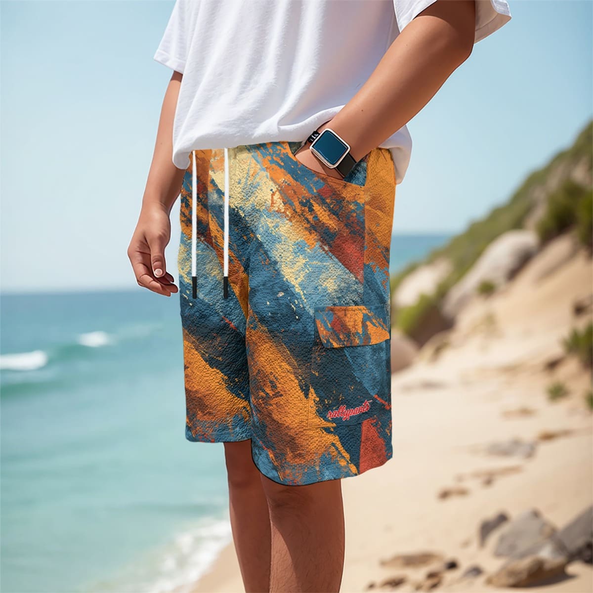 men's featherlite textured cargo shorts - queen blue/orange image 1