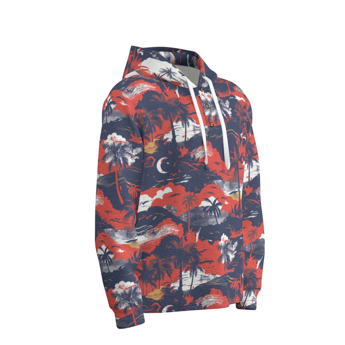 men’s thermal waffle half button pullover hoodie - anaheim red/white/blue image 4