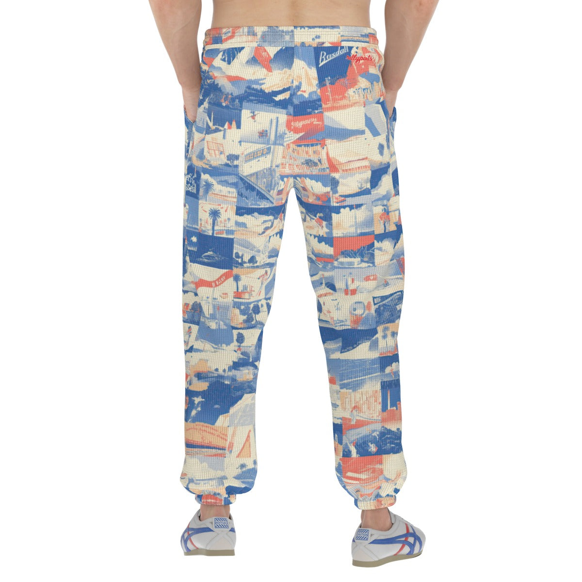 Men’s Thermal Waffle Tapered Sweatpants - Los Angeles Blue/White/Red image 3