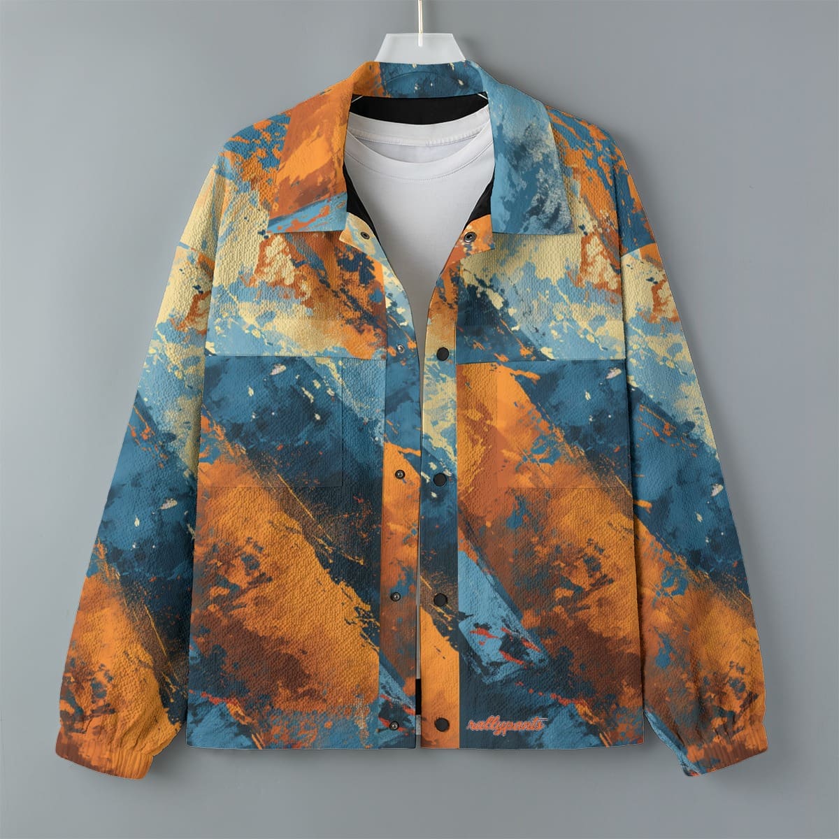 men’s casual lapel jacket – queens blue/orange rallyprint image 3