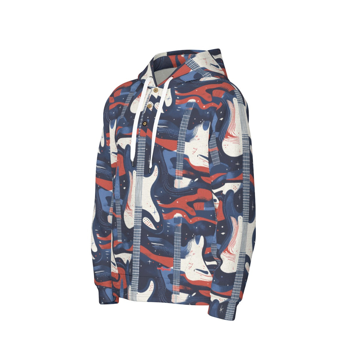 men’s thermal waffle half button pullover hoodie - tennessee navy/blue/red/white image 1