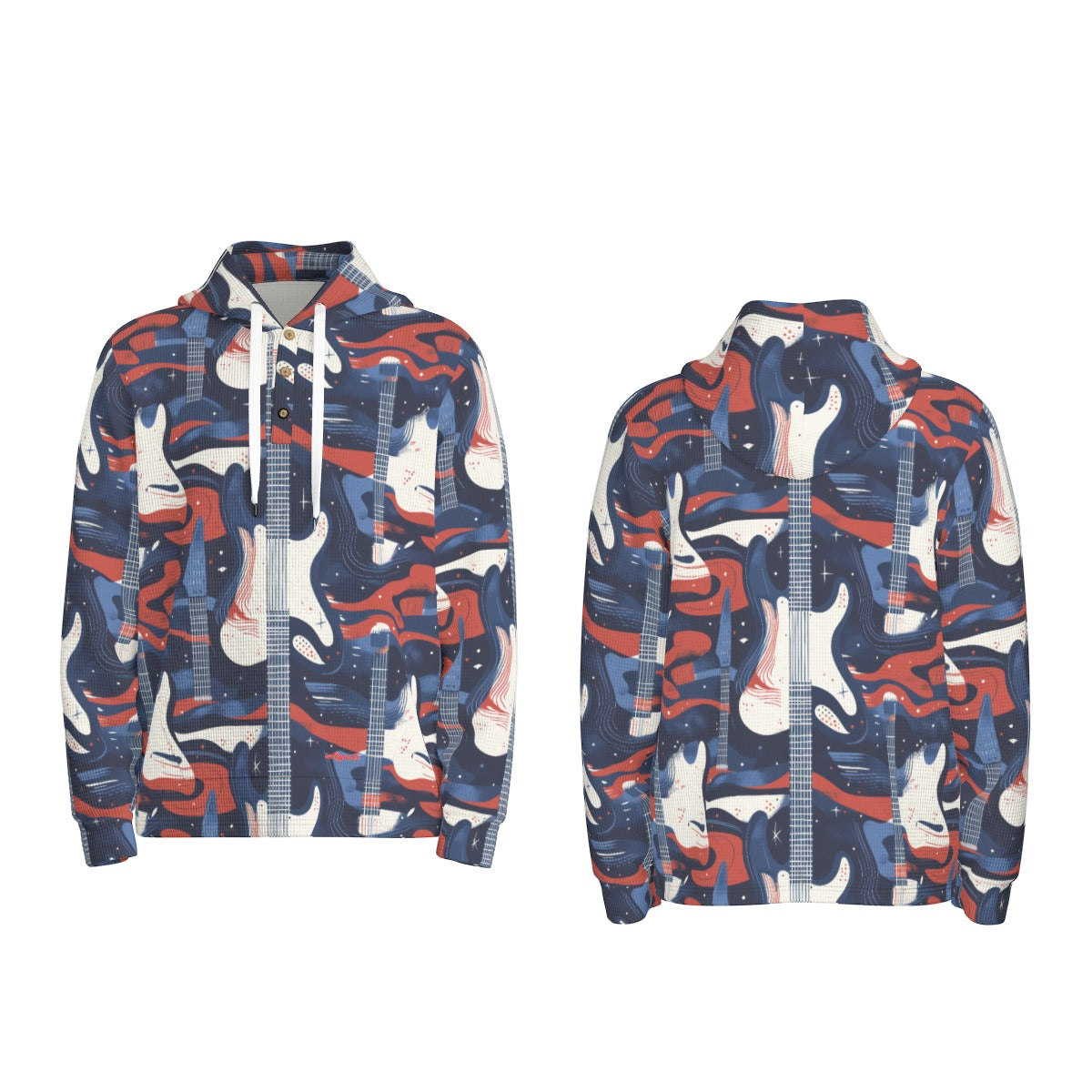 men’s thermal waffle half button pullover hoodie - tennessee navy/blue/red/white image 6