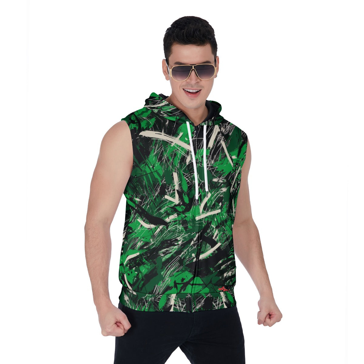men's sleeveless zipper-up hoodie in new york green/white/black rallyprint image 1