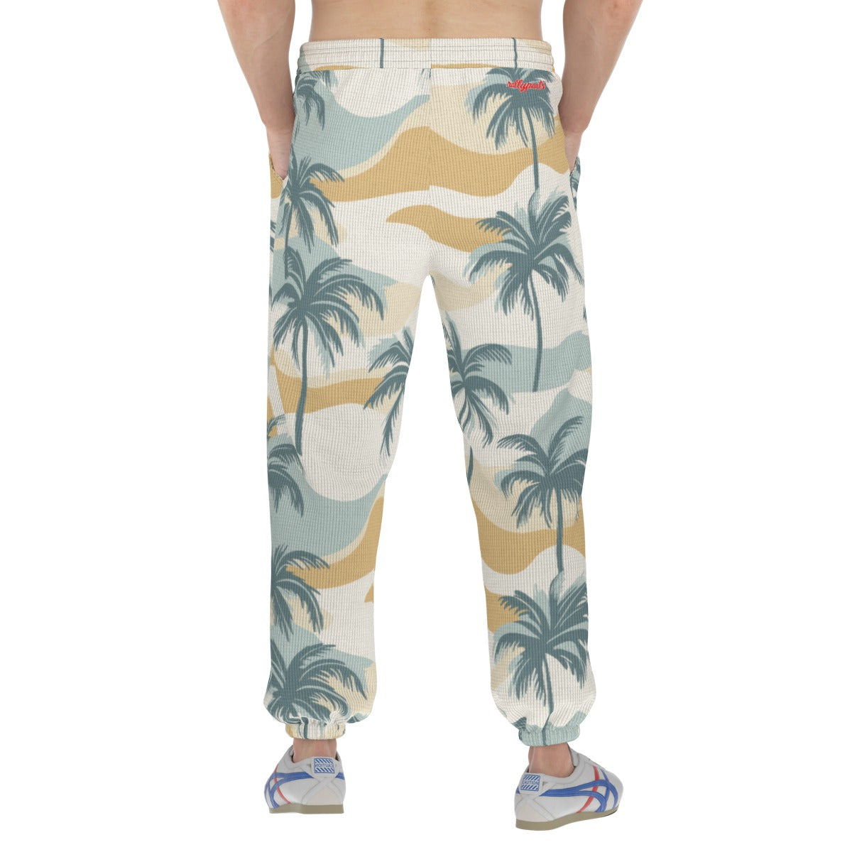 men’s thermal waffle tapered sweatpants - pastel palms sage/gold/sand image 3