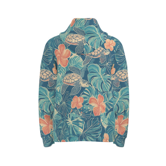 men’s thermal waffle half button pullover hoodie - rarotonga turtle reef lagoon teal/coral/sand image 0