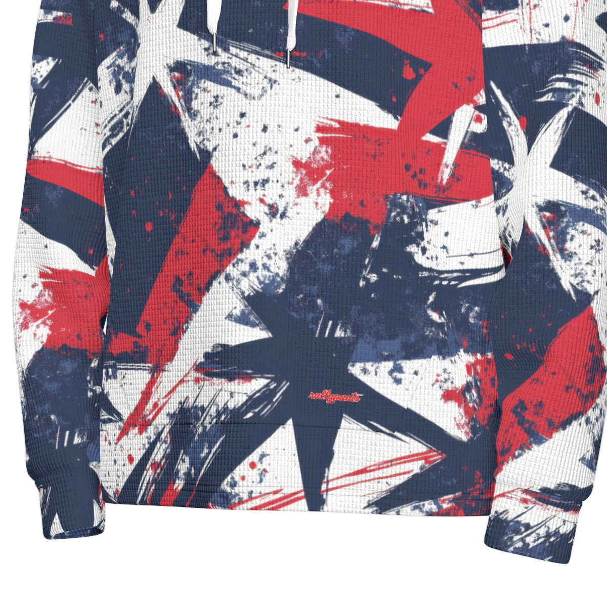 men’s thermal waffle half button pullover hoodie - new england navy/red/white/silver image 1