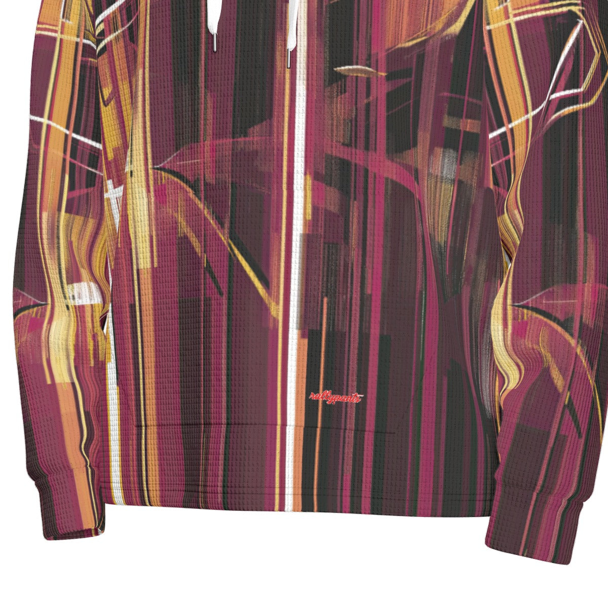 men’s thermal waffle half button pullover hoodie - washington burgundy/gold/white matrix image 6
