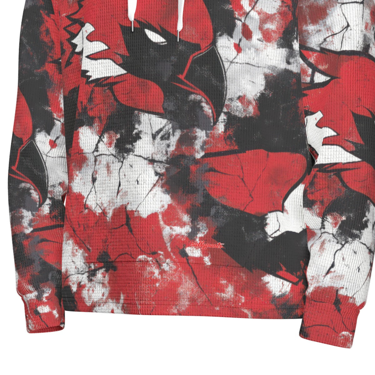 men’s thermal waffle half button pullover hoodie - arizona red/white/black image 6