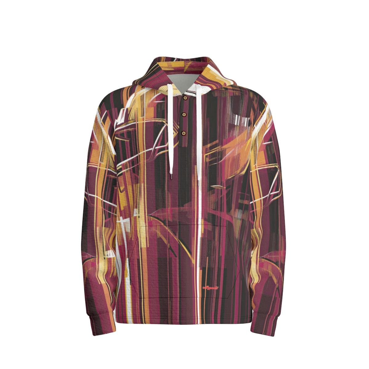 men’s thermal waffle half button pullover hoodie - washington burgundy/gold/matrix image 1