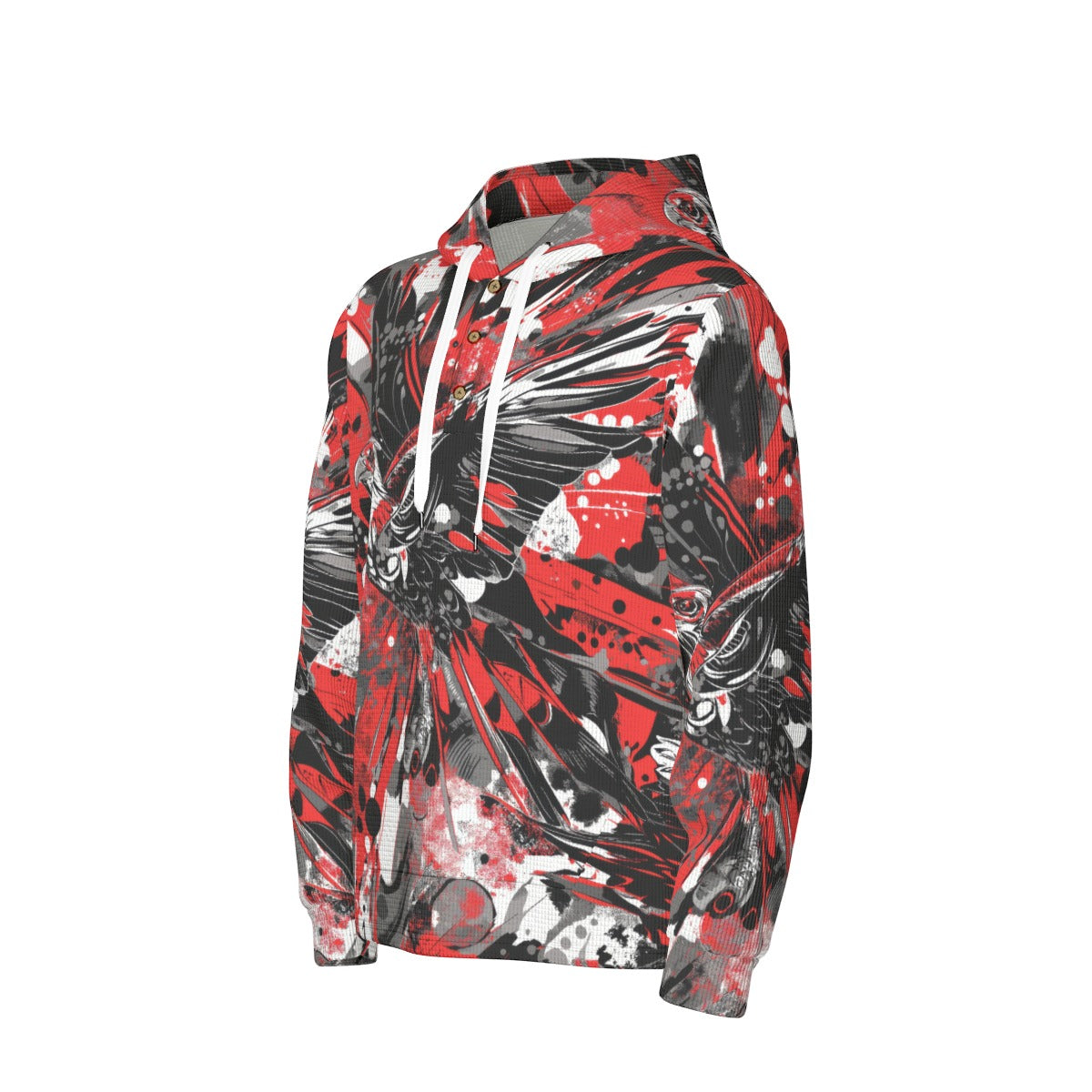 men’s thermal waffle half button pullover hoodie - atlanta red/black/white image 4