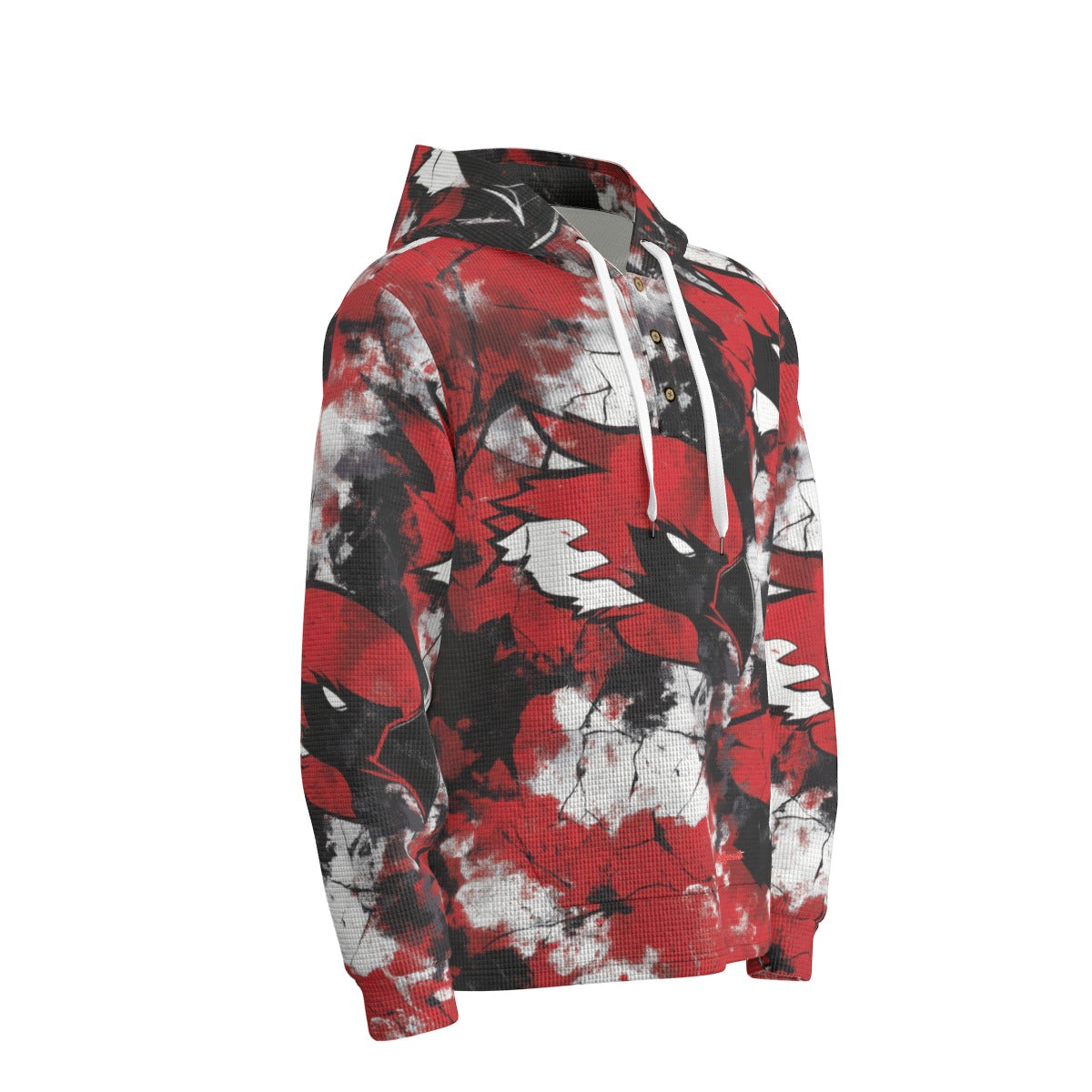 men’s thermal waffle half button pullover hoodie - arizona red/white/black image 3