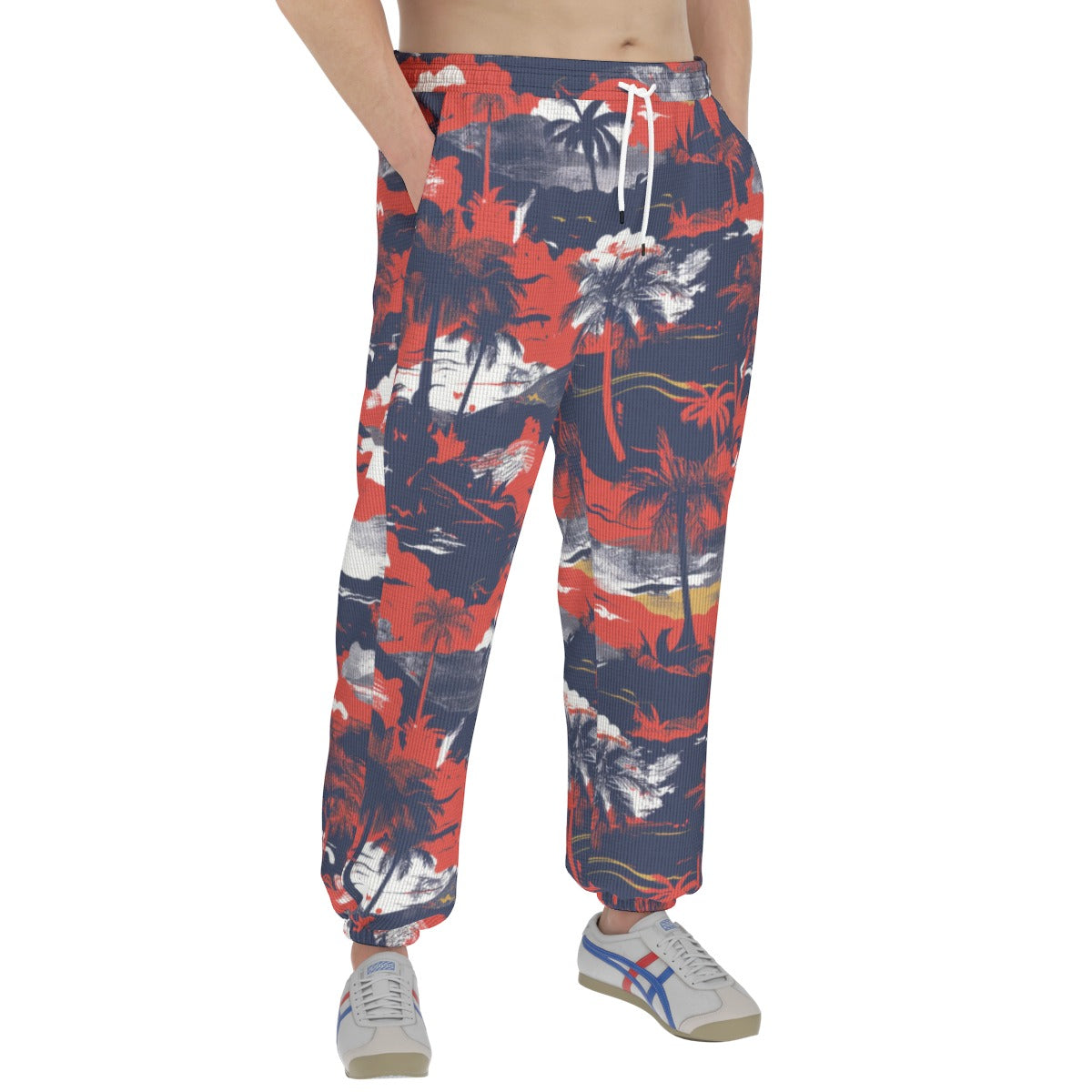 men’s thermal waffle tapered sweatpants - anaheim red/white/blue image 5